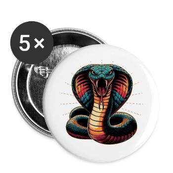 dynamic and colorful Cobra snake motif - Buttons large 2.2''/56 mm (5-pack) - white - Front