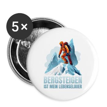 Bergsteigen ist mein Lebenselixier - Buttons groß 56 mm (5er Pack) - Weiß - Vorne