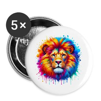 Löwe - Buttons groß 56 mm (5er Pack) - Weiß - Vorne