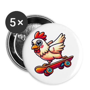 Huhn Henne Hahn Skateboard Skater Skateboarder - Buttons groß 56 mm (5er Pack) - Weiß - Vorne