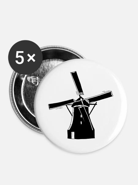 Windmühle schwarz - Buttons groß 56 mm (5er Pack) - Weiß