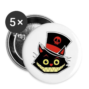 chat et chapeau - Lot de 5 grands badges (56 mm) - blanc - Devant