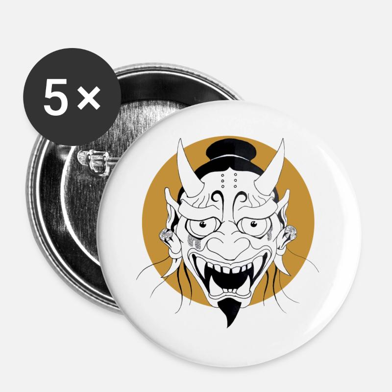 Oni Maske  - Buttons groß 56 mm (5er Pack) - Weiß