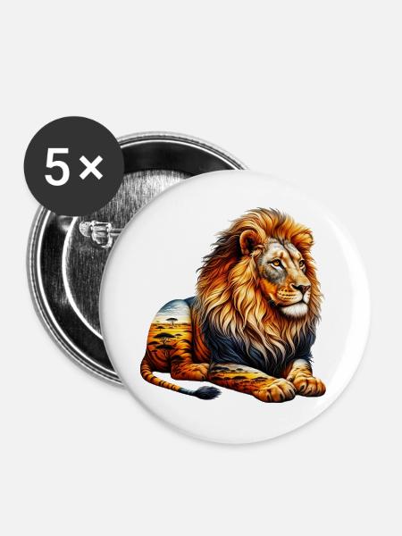Löwe - Buttons groß 56 mm (5er Pack) - Weiß
