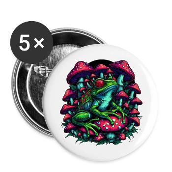 Psychedelischer Frosch mit Pilzen - Buttons groß 56 mm (5er Pack) - Weiß - Vorne
