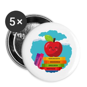 Buntes Schulanfang-Design für Kinder Einschulung - Buttons groß 56 mm (5er Pack) - Weiß - Vorne