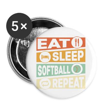 Eat Sleep Softball Repeat Baseball Team - Buttons large 2.2''/56 mm (5-pack) - white - Front