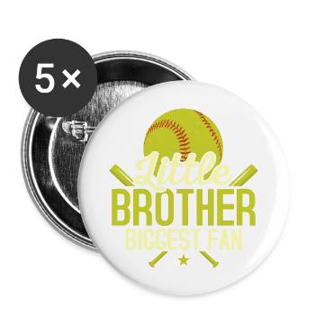 Little Brother Biggest Fan Baseball Softball - Buttons groß 56 mm (5er Pack) - Weiß - Vorne