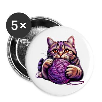 Cat plays with a ball of yarn - Buttons large 2.2''/56 mm (5-pack) - white - Front