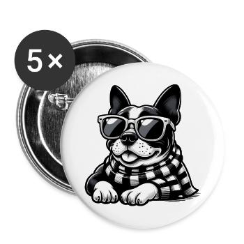 Cute dog with sunglasses - Buttons large 2.2''/56 mm (5-pack) - white - Front