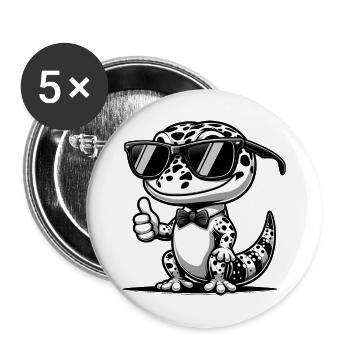 Gecko mit Sonnenbrille - Buttons groß 56 mm (5er Pack) - Weiß - Vorne
