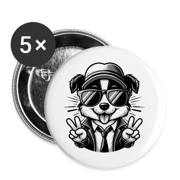 Cute dog with sunglasses - Buttons large 2.2''/56 mm (5-pack) - white - Front