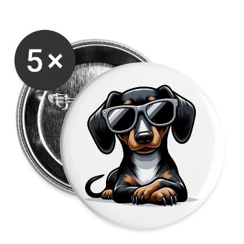 Cute dog with sunglasses - Buttons large 2.2''/56 mm (5-pack) - white - Front