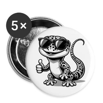 Gecko mit Sonnenbrille - Buttons groß 56 mm (5er Pack) - Weiß - Vorne