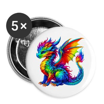 Drache - Buttons groß 56 mm (5er Pack) - Weiß - Vorne