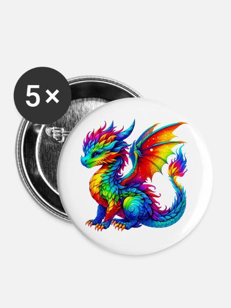 Drache - Buttons groß 56 mm (5er Pack) - Weiß