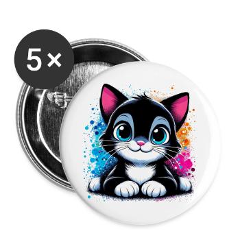 Katze - Buttons groß 56 mm (5er Pack) - Weiß - Vorne