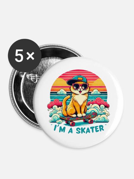 Ich bin ein Skater - Buttons groß 56 mm (5er Pack) - Weiß