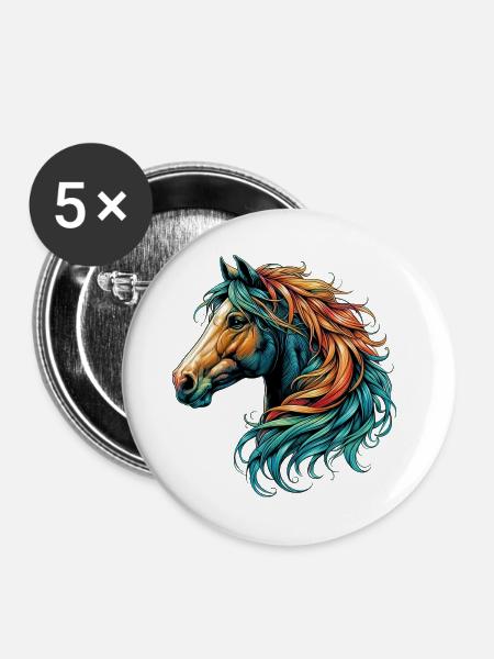 Pferd - Buttons groß 56 mm (5er Pack) - Weiß