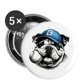 Bouledogue anglais Baseball Chien - Lot de 5 grands badges (56 mm) - blanc - Devant
