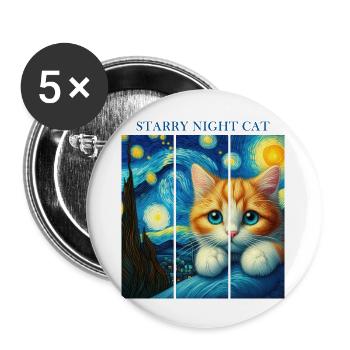 Starry Night Cat - Buttons large 2.2''/56 mm (5-pack) - white - Front