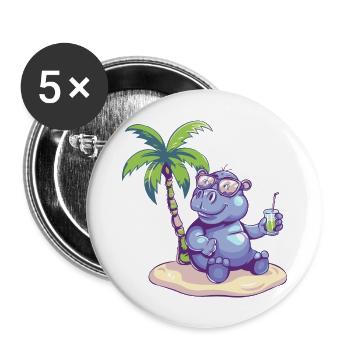 Nilpferd Sommer Strand Comic - Buttons groß 56 mm (5er Pack) - Weiß - Vorne