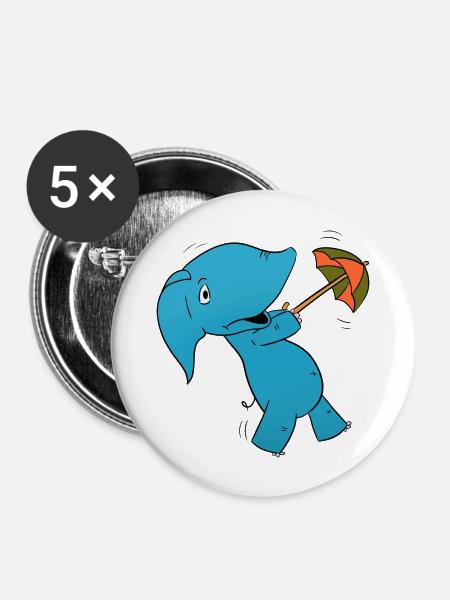 Elefant Regenschirm - Buttons groß 56 mm (5er Pack) - Weiß