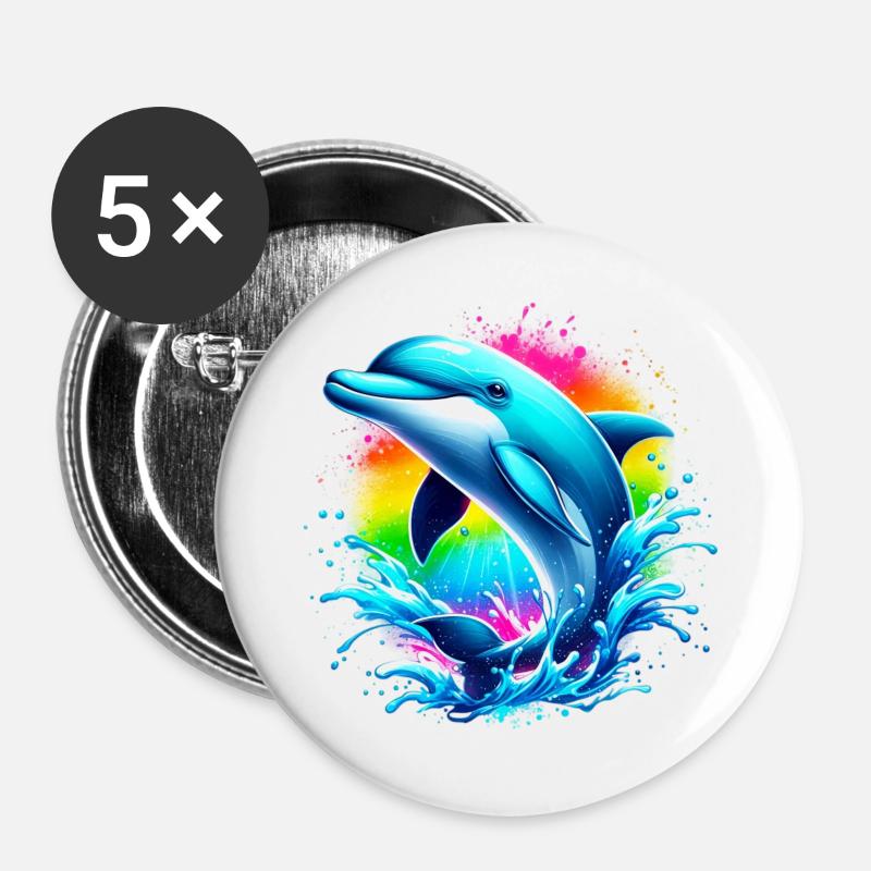 Delfin - Buttons groß 56 mm (5er Pack) - Weiß