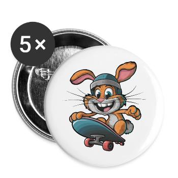Süßes Kaninchen Skateboard Skateboarder lustiger - Buttons groß 56 mm (5er Pack) - Weiß - Vorne
