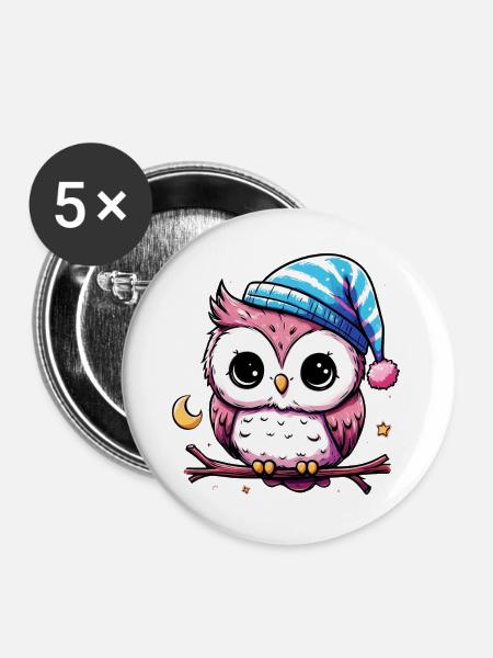 Eule - Buttons groß 56 mm (5er Pack) - Weiß