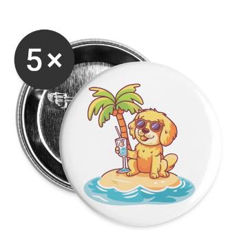 Golden Retriever Dog Summer Beach Comic - Buttons large 2.2''/56 mm (5-pack) - white - Front