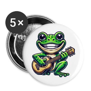 Cute frog with guitar - Buttons large 2.2''/56 mm (5-pack) - white - Front