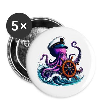 Pieuvre - Lot de 5 grands badges (56 mm) - blanc - Devant