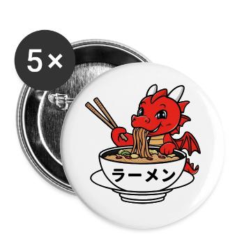 Dragon mignon appréciant les ramen japonais - Lot de 5 grands badges (56 mm) - blanc - Devant