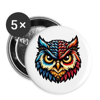 Hibou - Lot de 5 grands badges (56 mm) - blanc - Devant