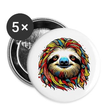 Faultier - Buttons groß 56 mm (5er Pack) - Weiß - Vorne