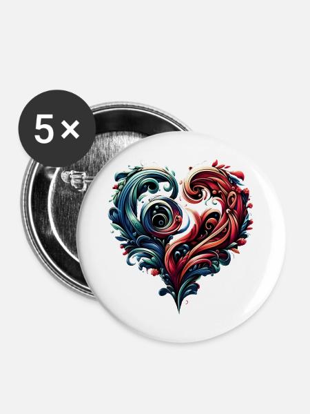 Herz - Buttons groß 56 mm (5er Pack) - Weiß