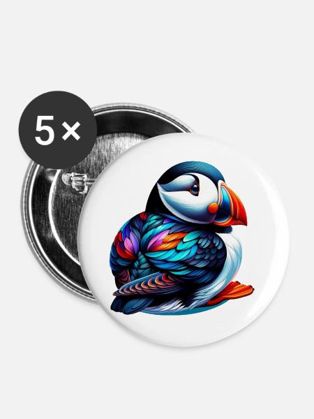 Papageitaucher - Buttons groß 56 mm (5er Pack) - Weiß