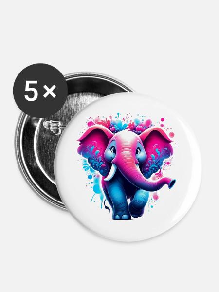 Elefant - Buttons groß 56 mm (5er Pack) - Weiß