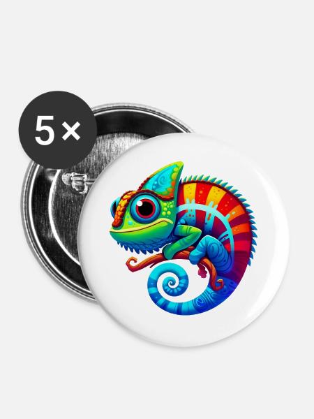 Chamäleon - Buttons groß 56 mm (5er Pack) - Weiß