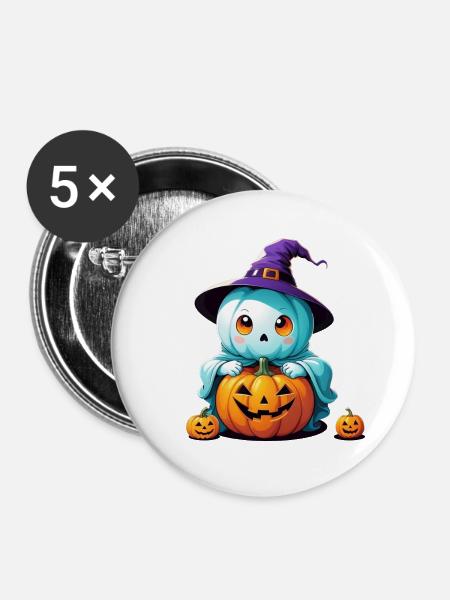 Hexen-Gespenst - Buttons groß 56 mm (5er Pack) - Weiß
