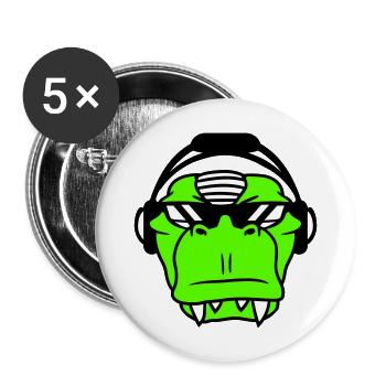 Cool DJ dinosaure T-Rex visage Musique de fête - Lot de 5 grands badges (56 mm) - blanc - Devant