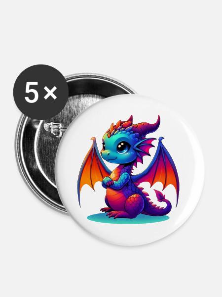 Drache - Buttons groß 56 mm (5er Pack) - Weiß