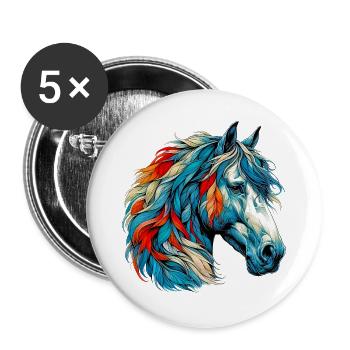 Cheval - Lot de 5 grands badges (56 mm) - blanc - Devant