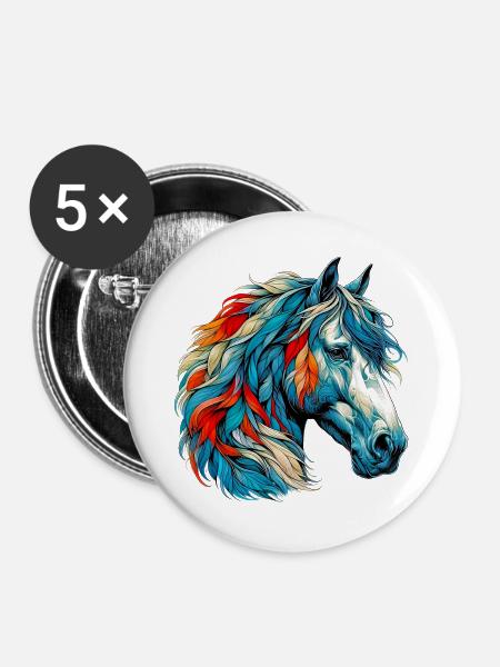 Pferd - Buttons groß 56 mm (5er Pack) - Weiß