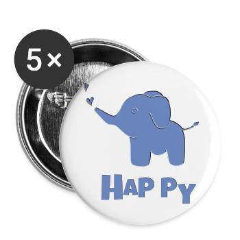 Elephant Happy - Buttons large 2.2''/56 mm (5-pack) - white - Front