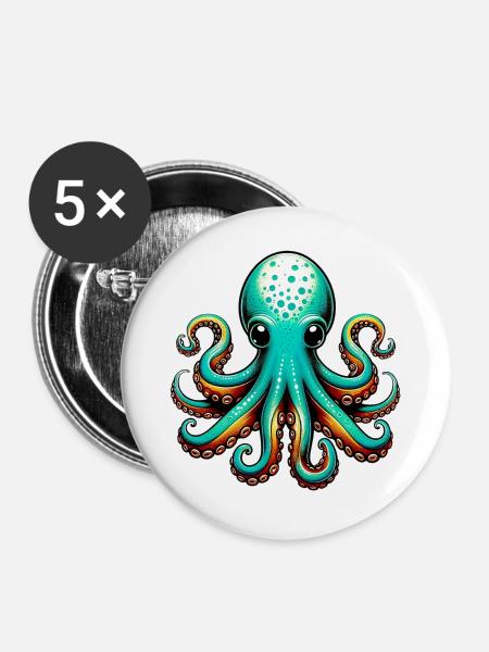 Krake - Buttons groß 56 mm (5er Pack) - Weiß
