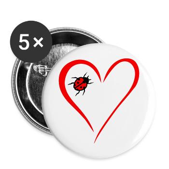 Herz mit Marienkäfer - Buttons groß 56 mm (5er Pack) - Weiß - Vorne