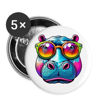 Hippopotamus with sunglasses - Buttons large 2.2''/56 mm (5-pack) - white - Front