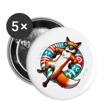 A relaxed fox on a swimming ring - Buttons large 2.2''/56 mm (5-pack) - white - Front